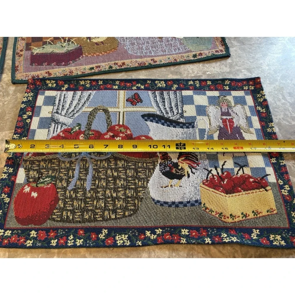 Vintage Country Farmhouse Woven Tapestry Placemats Set of 4 Rooster Apple Angel